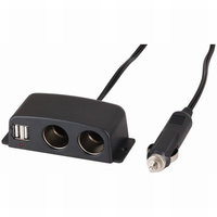 Surface Mount Cigarette Lighter 2 way Splitter with 2 USB Ports