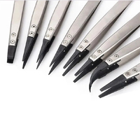 8 Piece Anti-Static ESD Plastic Tipped Stainless Tweezer Set