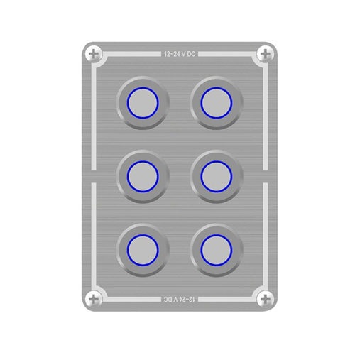 6 Way Stainless Steel Switch Panel With Blue Illuminated Switches