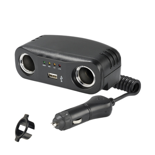 Dual Cigarette Lighter Adaptor Extension with USB