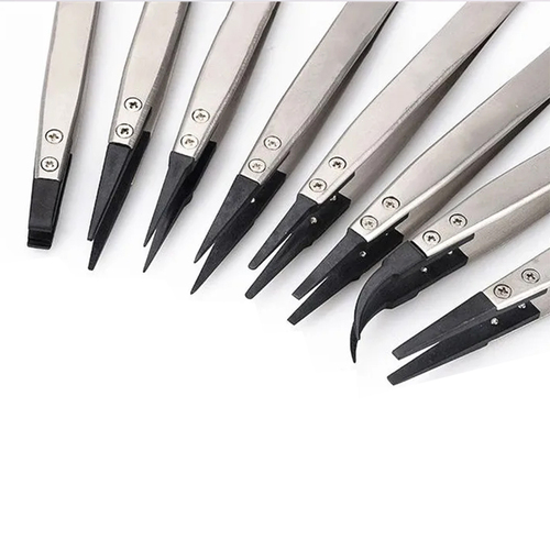 8 Piece Anti-Static ESD Plastic Tipped Stainless Tweezer Set