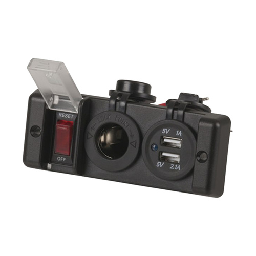 Panel Mount Cigarette Lighter Socket and Dual USB with Switch